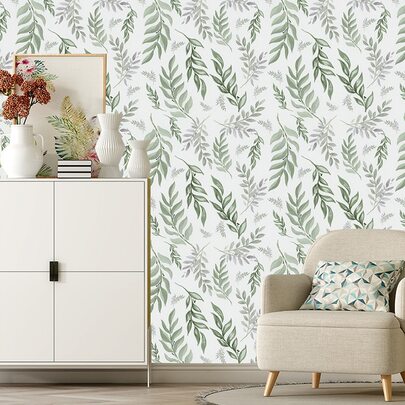  1 Cuộn Giấy dán tường tự dính họa tiết lá liễu xanh - Giấy dán tường họa tiết lá trinh nữ bóc ra và dán - Thích hợp trang trí nhà cửa, nhà bếp, tủ, trang trí bàn - Rộng 17,7 inch