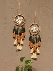 1pc/2pcs Bohemian Style Wall Decor, Handwoven Geometric Dream Catcher With Tassels, Boho Art Piece For Dorm, Home, Bedroom, Apartment Room Decoration - Multicolor - View 1