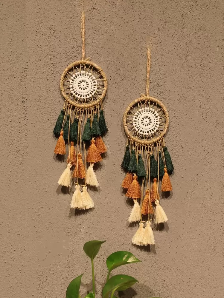 1/2 chiếc đồ trang trí tường phong cách Bohemian, bẫy giấc mơ hình học đan tay có tua rua, tác phẩm nghệ thuật Boho cho ký túc xá, nhà cửa, phòng ngủ, căn hộ. - Nhiều màu - Xem 1