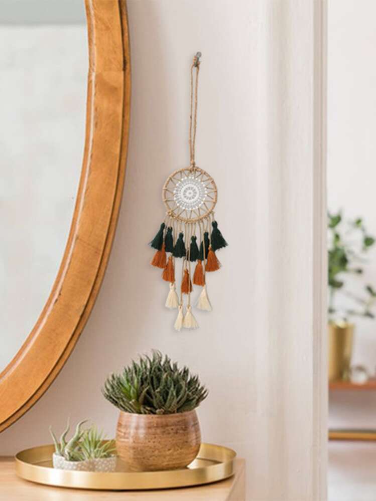 1/2 chiếc đồ trang trí tường phong cách Bohemian, bẫy giấc mơ hình học đan tay có tua rua, tác phẩm nghệ thuật Boho cho ký túc xá, nhà cửa, phòng ngủ, căn hộ. - Nhiều màu - Xem 8