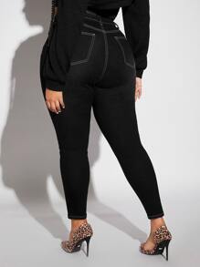 Plus High Waist Skinny Jeans - Black - View 2