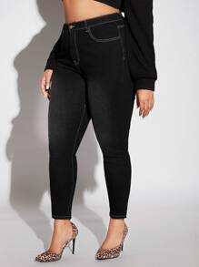Plus High Waist Skinny Jeans - Black - View 3
