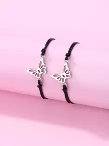 2pcs Girls Butterfly Decor Bracelet - Black and White - View 1