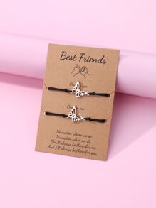 2pcs Girls Butterfly Decor Bracelet - Black and White - View 3