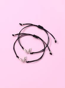 2pcs Girls Butterfly Decor Bracelet - Black and White - View 2