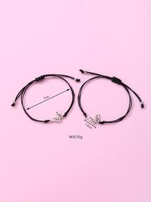 2pcs Girls Butterfly Decor Bracelet - Black and White - View 4