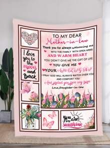 Floral & Slogan Graphic Blanket - Multicolor - View 1
