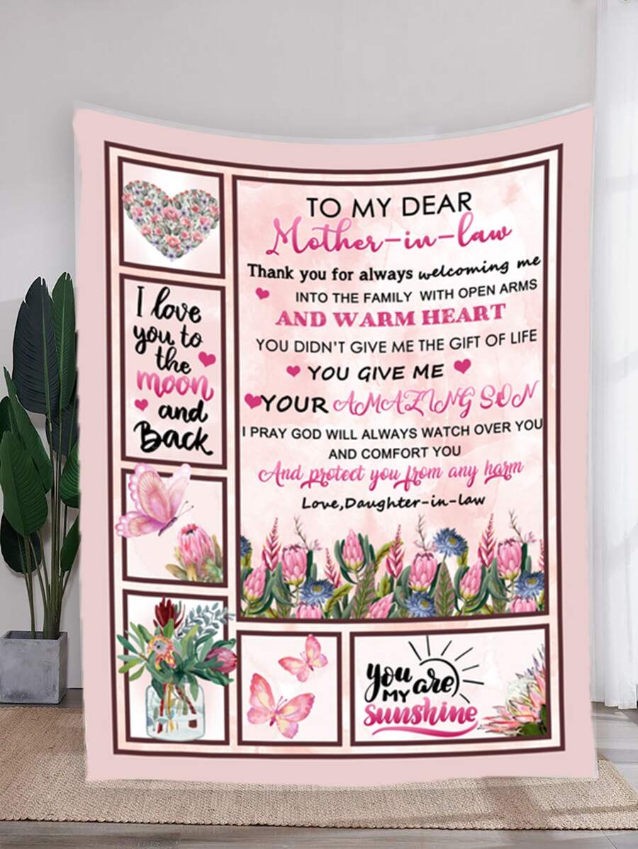 Floral & Slogan Graphic Blanket - Multicolor - View 1
