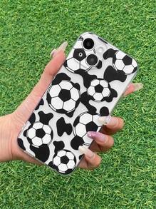 Soccer Print Clear Phone Case - Black and White - View 1