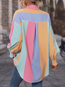 SHEIN LUNE 彩色條紋印花落肩袖襯衫 - 彩色 - 查看 2