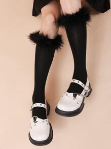 Calcetines altos ribete lanudo - Negro - Ver 2