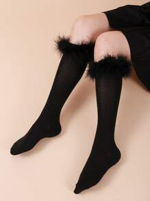 Calcetines altos ribete lanudo - Negro - Ver 3