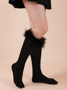 Calcetines altos ribete lanudo - Negro - Ver 4