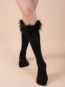 Calcetines altos ribete lanudo - Negro - Ver 5