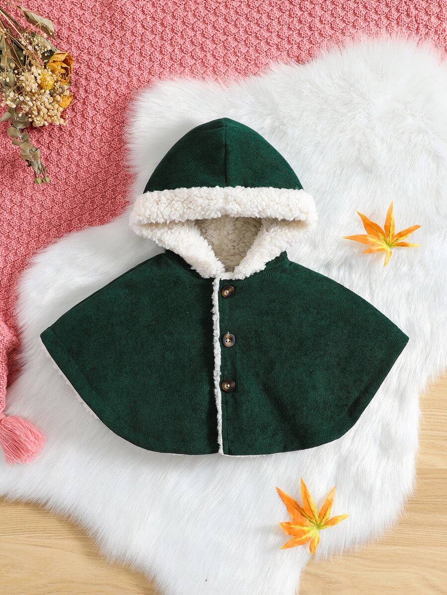 嬰兒毛絨內襯燈芯絨連帽斗篷外套