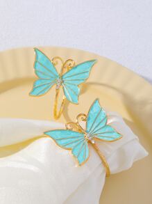 2pcs/set Zinc Alloy Napkin Ring, Creative Rhinestone & Butterfly Decor Napkin Holder Ring For Dining Table - Blue - View 1