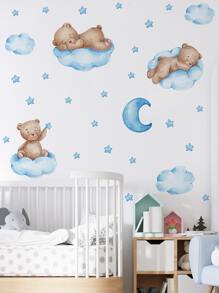 1 pièce Autocollant mural motif Ours et Lune, Autocollants, Décalcomanie murale, Décalcomanie en vinyle pour la décoration de la maison, Articles de décoration printanière pour rafraîchir votre maison, Autocollants de décoration de fête, Cadeaux pour anniversaire et remise de diplôme
