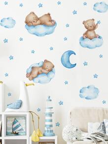1 pièce Autocollant mural motif Ours et Lune, Autocollants, Décalcomanie murale, Décalcomanie en vinyle pour la décoration de la maison, Articles de décoration printanière pour rafraîchir votre maison, Autocollants de décoration de fête, Cadeaux pour anniversaire et remise de diplôme