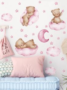 1pc Bear & Star Pattern Wall Sticker, Cartoon PVC Animal Print Wall Decal For Home Decoration, Stickers, Wall Decal, Vinyl Decal For Home Decorations, Spring Decoration Items Refresh Your Home, Rama Decoration Stickers Gifts Birthday Graduation - Multicolor - View 2