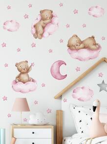 1pc Bear & Star Pattern Wall Sticker, Cartoon PVC Animal Print Wall Decal For Home Decoration, Stickers, Wall Decal, Vinyl Decal For Home Decorations, Spring Decoration Items Refresh Your Home, Rama Decoration Stickers Gifts Birthday Graduation - Multicolor - View 4