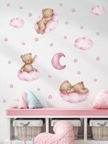 1pc Bear & Star Pattern Wall Sticker, Cartoon PVC Animal Print Wall Decal For Home Decoration, Stickers, Wall Decal, Vinyl Decal For Home Decorations, Spring Decoration Items Refresh Your Home, Rama Decoration Stickers Gifts Birthday Graduation - Multicolor - View 5