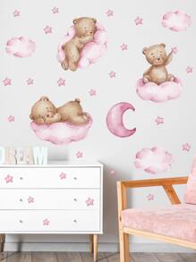 1pc Bear & Star Pattern Wall Sticker, Cartoon PVC Animal Print Wall Decal For Home Decoration, Stickers, Wall Decal, Vinyl Decal For Home Decorations, Spring Decoration Items Refresh Your Home, Rama Decoration Stickers Gifts Birthday Graduation - Multicolor - View 6