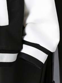 Girls Letter Patched Striped Trim Bomber Jacket & Joggers - Black - View 3