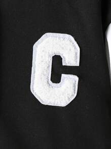 Girls Letter Patched Striped Trim Bomber Jacket & Joggers - Black - View 4