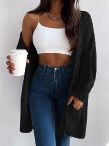 EURMUSE Dual Pocket Batwing Sleeve Cardigan - Black - View 5