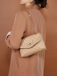 Quilted Turn-lock Flap Chain Square Bag - Khaki - View 1