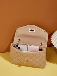 Quilted Turn-lock Flap Chain Square Bag - Khaki - View 4