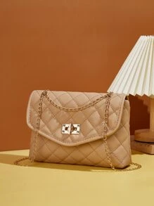 Quilted Turn-lock Flap Chain Square Bag - Khaki - View 5