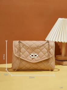 Quilted Turn-lock Flap Chain Square Bag - Khaki - View 6