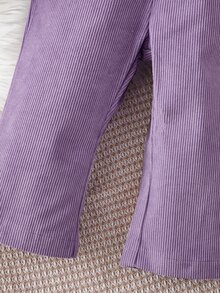 Baby Girl Ruffle Trim Button Front Jacket & Flare Leg Pants - Violet Purple - View 3