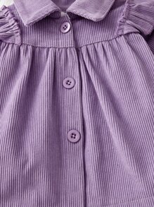Baby Girl Ruffle Trim Button Front Jacket & Flare Leg Pants - Violet Purple - View 5