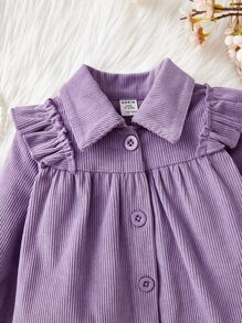 Baby Girl Ruffle Trim Button Front Jacket & Flare Leg Pants - Violet Purple - View 6