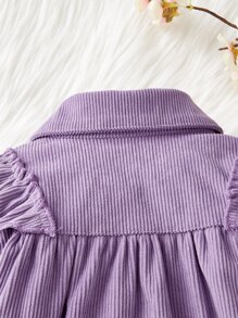 Baby Girl Ruffle Trim Button Front Jacket & Flare Leg Pants - Violet Purple - View 7