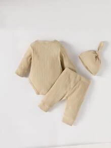 男嬰彩虹補丁貼連體衣和運動褲 - 卡其色 - 查看 2