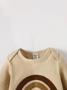 男嬰彩虹補丁貼連體衣和運動褲 - 卡其色 - 查看 3