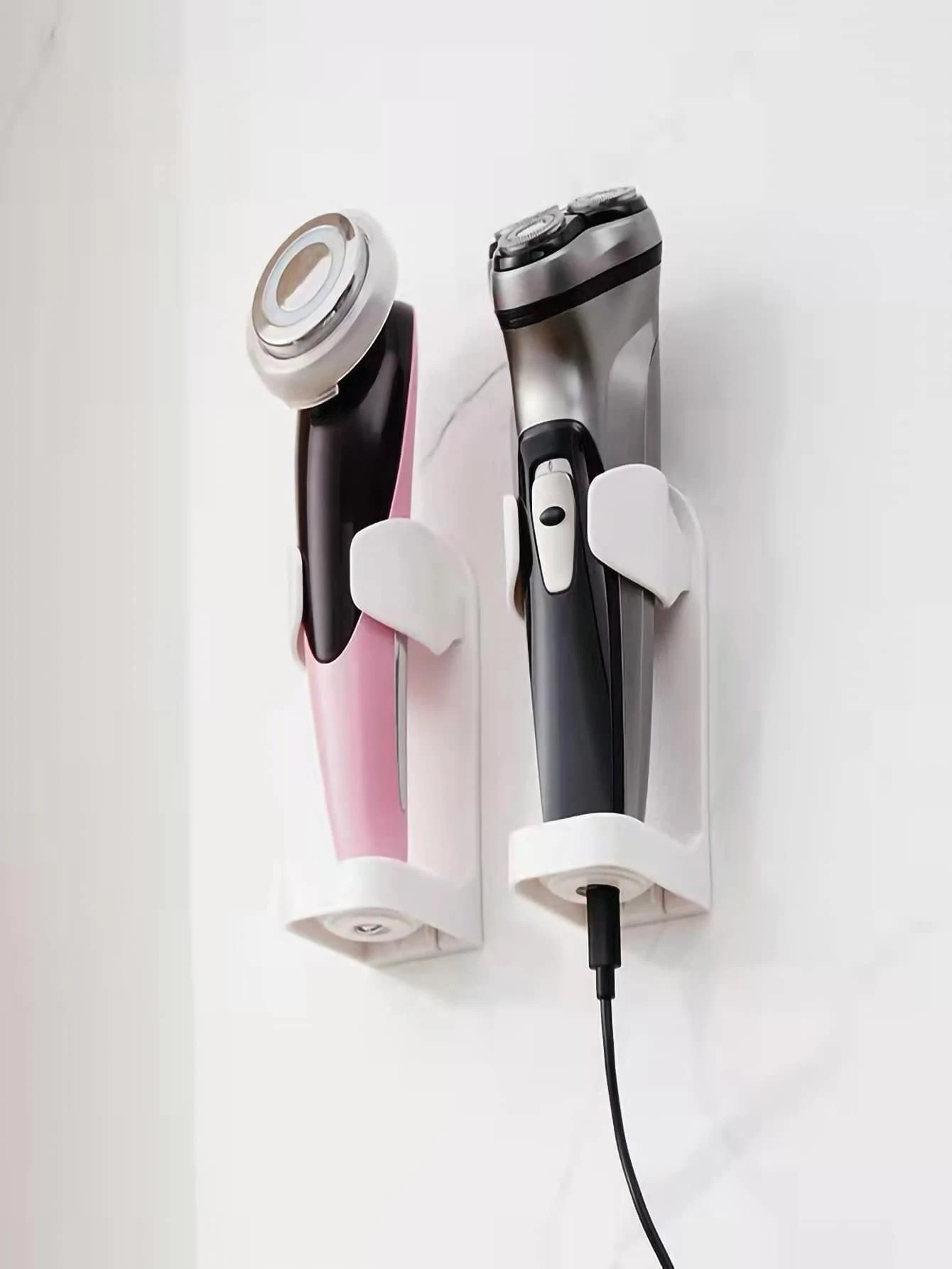 1 pieza Titular de la maquinilla de afeitar de plástico montado en la pared - Blanco - Ver 1