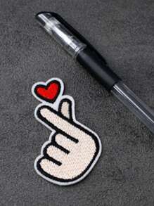 1pc Heart & Gesture Embroidered Iron-on Patch, Creative Polyester Patch For Clothing