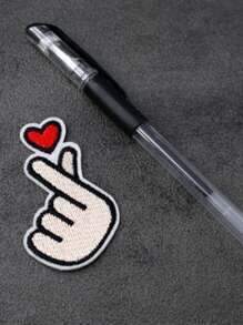 1pc Heart & Gesture Embroidered Iron-on Patch, Creative Polyester Patch For Clothing