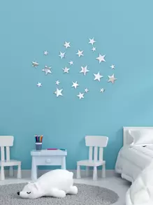 22 cái Hình Sao Hình Dán Tường Gương - Bạc - Xem 1