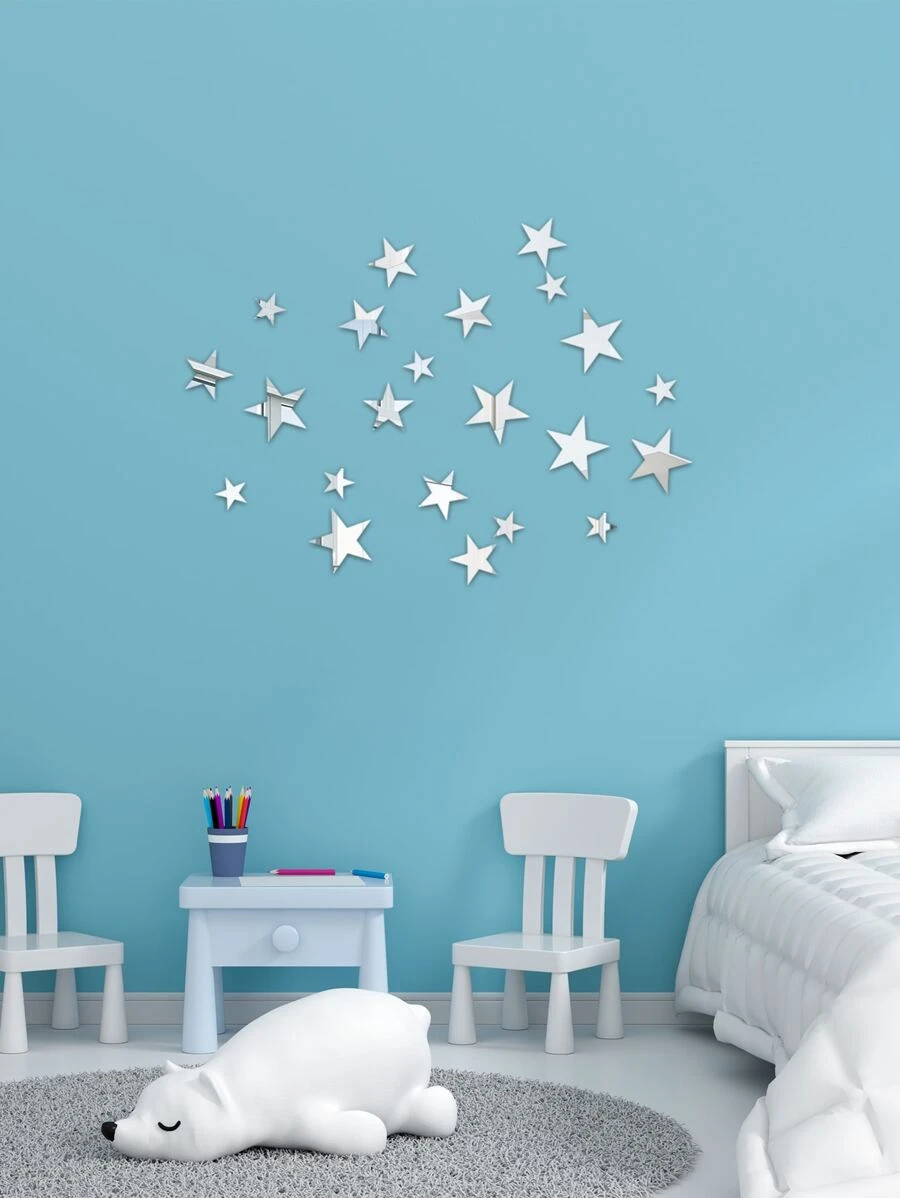 22 cái Hình Sao Hình Dán Tường Gương - Bạc - Xem 1