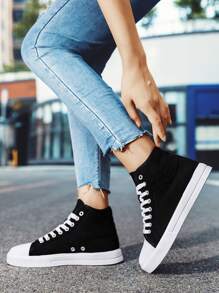 極簡風格高幫燈芯絨帆布鞋 - 黑色 - 查看 3