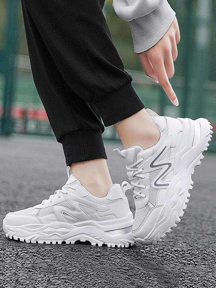 Lace-up Front Chunky Sneakers - White - View 2