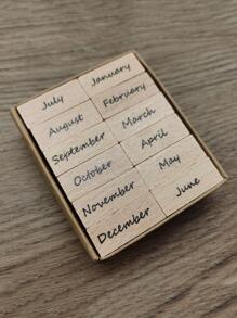 12pcs Letter Graphic Wooden Stamp Back To School - Multicolor - View 1