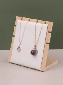 1 pieza Estante de almacenamiento de collares de bambú - Beis - Ver 1