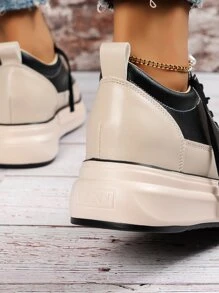 Two Tone Lace-up Front Wedge Sneakers - Black - View 2