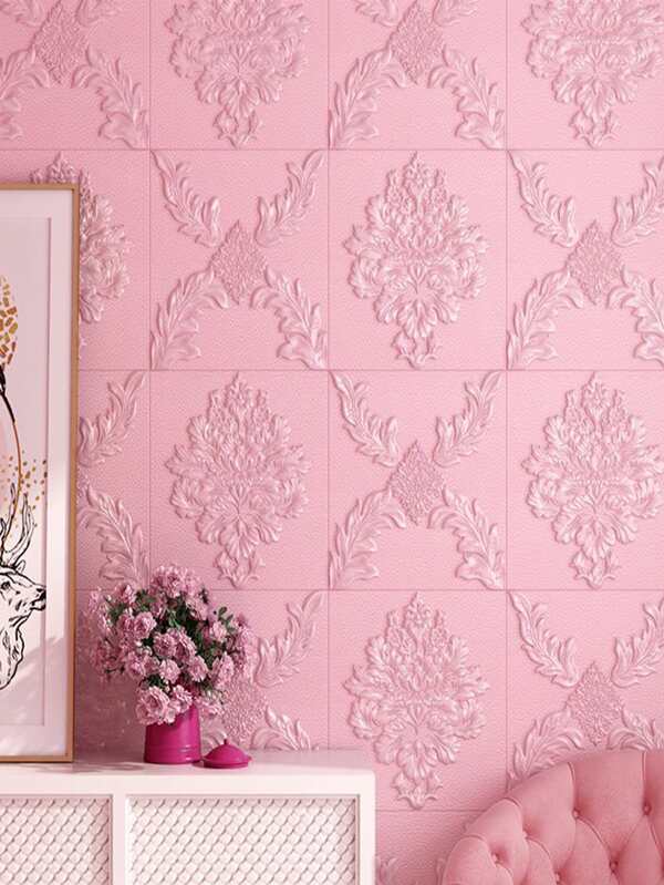 1pc, 3D Pink Flower Pattern Foam Wall Decals, Self Adhesive Waterproof Flower Pattern Foam Wall